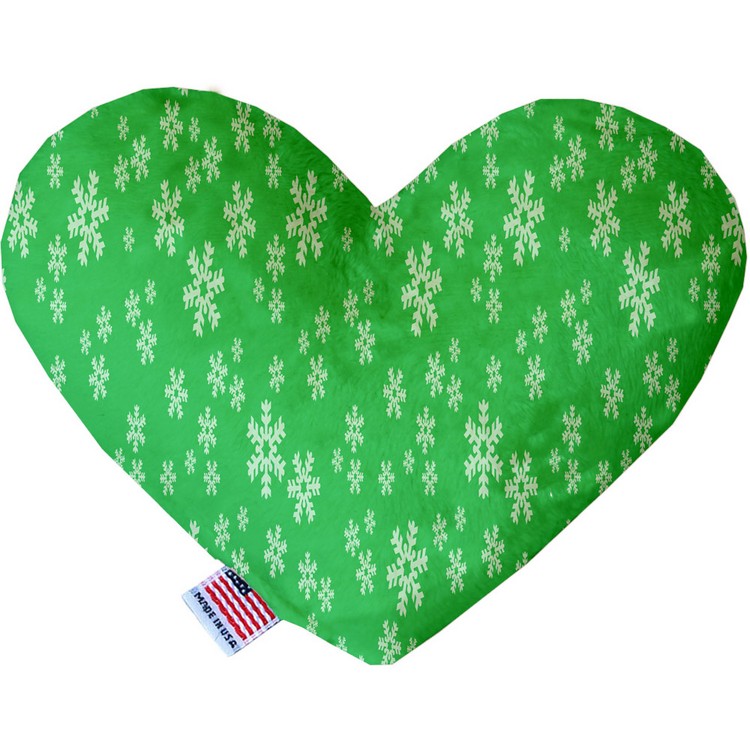 Green and White Snowflakes Stuffing Free 8 inch Heart Dog Toy